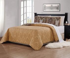 img 1 attached to 🛏️ Mk Home 3pc King/California King Bedspread: Quilted Print in Floral White, Brown, Green - Reversible Taupe Over Size New # Portia 66" → "Mk Home 3-Piece King/California King Bedspread: Quilted Floral Print in White, Brown, Green - Reversible Taupe - Over Size - New! (# Portia 66)