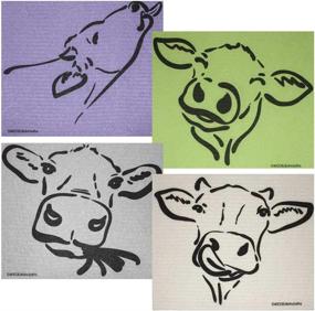 img 4 attached to 🐄 Set of 4 Swedish Dishcloths with Mixed Cow Silhouettes - ECO Friendly, Reusable, and Absorbent Cleaning Cloths