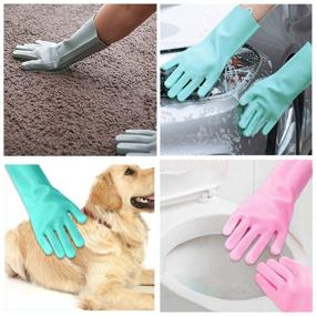 img 3 attached to 🧤 Revolutionary Magic Silicone Dishwashing Scrubber: 2 in 1 Reusable Rubber Gloves for Effortless Dish Washing and Household Cleaning, Heat Resistant Kitchen Tool