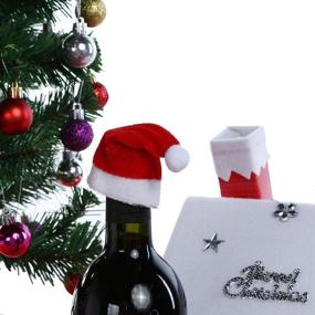 img 1 attached to 🎅 ONEYIM 10pcs Mini Santa Hat Wine Bottles Cover: Festive Home Christmas Decorations