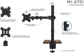 img 1 attached to Mount-It! Single Monitor Arm Mount - Full Motion Height Adjustable Articulating Tilt - Fits 19-32 Inch VESA 75/100 Compatible Computer Screen - C-Clamp and Grommet Base - Desk Stand
