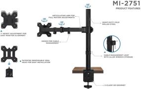 img 1 attached to Установите! Одно мониторное крепление - полноценная регулировка высоты, артикуляция и наклон - подходит для мониторов размером от 19 до 32 дюймов, совместимо с VESA 75/100 - крепление на столе с зажимом и основанием для отверстий.