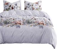 botanical comforter set - flower floral and tree leaves pattern printed on light gray grey, queen size, soft microfiber bedding (3pcs) from wake in cloud logo