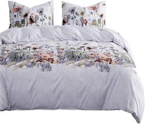 img 4 attached to Botanical Comforter Set - Flower Floral and Tree Leaves Pattern Printed on Light Gray Grey, Queen Size, Soft Microfiber Bedding (3pcs) from Wake In Cloud