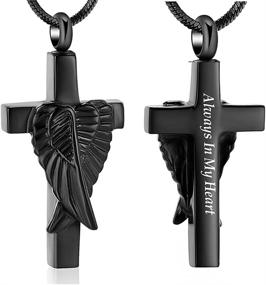 img 4 attached to Angel Wings Cross Cremation Urn Pendant - Keepsake Necklace for Memorial Remains and Ashes