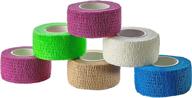 🌈 rainbow self adherent cohesive wrap bandages - pack of 6 rolls, 1 inch x 5 yards: elastic, colorful first aid tape for sprains, swelling, and soreness on wrist and ankle логотип