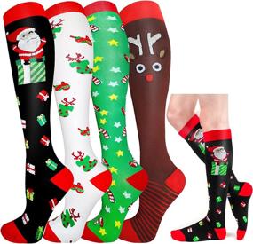 img 4 attached to Best Compression Socks for Women & Men (15-20mmHg) – Perfect for Christmas Nurse, Circulation, Running, Athletic, Hiking, Pregnancy – Pack of 4 Pairs