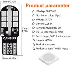 img 3 attached to 🔵 DuaBhoi 10 Пакет 194 CANBUS Без Ошибок Светодиодные Лампы - T10 168 921 2825 W5W, 24SMD 3030 Чипы - Автомобильный Салонный Освещение, Номерной Знак, Карта, Подвесной Светильник, Дверной Читатель, Боковой Маркерный Свет Голубой