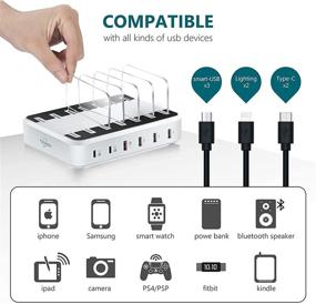 img 2 attached to 🔌 ТЗОНОО 2PD Многоустройственная зарядная станция 6-портовая 84W - Быстрая зарядка с выключателем питания, организаторами, совместимая с телефонами планшетами, в комплекте 6 смешанных белых кабелей.