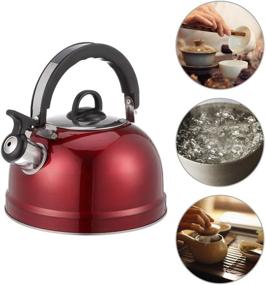 img 2 attached to ☕ Cabilock Stainless Steel Whistling Tea Kettle - 1.2L Red Teakettle Teapot with Cool Touch Ergonomic Handle