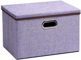 img 4 attached to Large Purple Foldable Storage Bins with Lids - Cube 🟣 Collapsible Nursery Storage Box for Bedroom, Wardrobe, Shelf, Office - UUJOLY