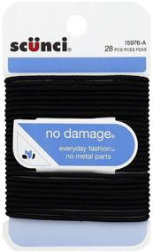 img 1 attached to 💇 Scunci No Damage Hair Elastics, Medium, Black 28 ea (Pack of 2): Secure and Gentle Hair Ties for All-Day Comfort