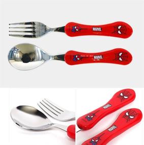 img 3 attached to 🕷️ Spiderman Children's Spoon & Fork Set - Ergonomic Grip Kids Cutlery, Safe Stainless Steel Dinnerware Set