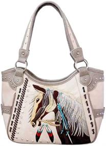 img 1 attached to Stylish Concel Carry Handbag: Justin West Dales Pony Horse White Mane Embroidery Feather for Women
