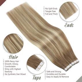 img 3 attached to Ugeat 22inch Remy Tape in Hair Extensions Human Hair Balayage, 50g 20pcs Tape in Hair Extensions for Women - #9A Brown with #60 Blonde (9A Grade)