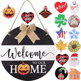 img 4 attached to 🍂 Versatile Interchangeable Seasonal Welcome Sign: Enhance Your Front Door Décor with Our Stylish Wood Round Fall Wreath