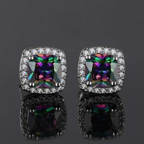 img 2 attached to 🌈 Rainbow Quartz Halo CZ Created Mystic Topaz Stud Earrings - 14K White Gold Plated, Hypoallergenic Jewelry Gift for Women and Men