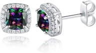 🌈 rainbow quartz halo cz created mystic topaz stud earrings - 14k white gold plated, hypoallergenic jewelry gift for women and men logo