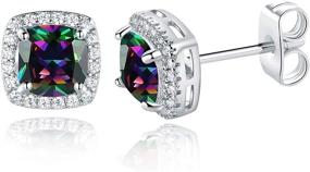 img 4 attached to 🌈 Rainbow Quartz Halo CZ Created Mystic Topaz Stud Earrings - 14K White Gold Plated, Hypoallergenic Jewelry Gift for Women and Men