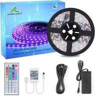 aled light 32.8ft 10m smd 5050 300leds rgb changing led strip light kit with 44 key ir remote, receiver, 24v 3a power supply, and product manual – perfect for christmas light decoration, roll lights логотип