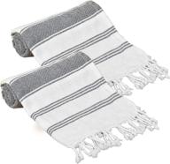 🏖️ glamburg peshtemal turkish towel - 2 pack oversized 36x71 cotton beach towels for adults - soft, durable, absorbent, extra large bath sheets - hammam towel - charcoal grey logo