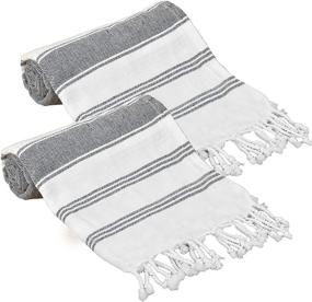 img 4 attached to 🏖️ Glamburg Peshtemal Turkish Towel - 2 Pack Oversized 36x71 Cotton Beach Towels for Adults - Soft, Durable, Absorbent, Extra Large Bath Sheets - Hammam Towel - Charcoal Grey