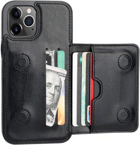 img 4 attached to 📱 KIHUWEY iPhone 12 Pro Max Wallet Case: Premium Leather Credit Card Holder with Kickstand, Shockproof Protection (Black)