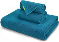 cleanbear ultra absorbent bathroom towels set - quick drying, 1 shower towel, 1 hand towel, and 1 washcloth in peacock-blue logo