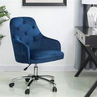 glitzhome adjustable mid-back velvet ergonomic office chair with lumbar support and armrest in navy blue – comfortable swivel computer chair for home office logo