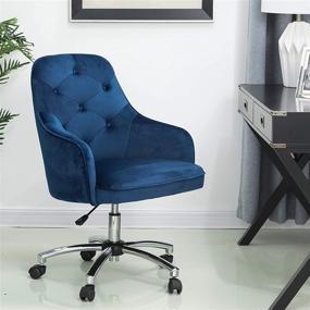 img 4 attached to Glitzhome Adjustable Mid-Back Velvet Ergonomic Office Chair with Lumbar Support and Armrest in Navy Blue – Comfortable Swivel Computer Chair for Home Office