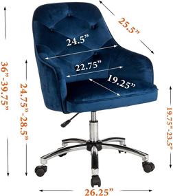 img 3 attached to Glitzhome Adjustable Mid-Back Velvet Ergonomic Office Chair with Lumbar Support and Armrest in Navy Blue – Comfortable Swivel Computer Chair for Home Office