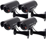 📷 enhanced outdoor fake security camera: realistic dummy cctv surveillance system with red flashing lights and warning sticker (set of 4, black) logo