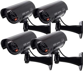 img 4 attached to 📷 Enhanced Outdoor Fake Security Camera: Realistic Dummy CCTV Surveillance System with Red Flashing Lights and Warning Sticker (Set of 4, Black)
