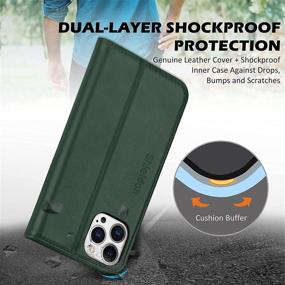 img 1 attached to SHIELDON Genuine Leather Wallet Case for iPhone 13 Pro Max 5G - Midnight Green