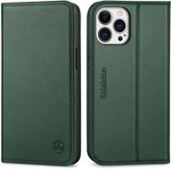 shieldon genuine leather wallet case for iphone 13 pro max 5g - midnight green logo