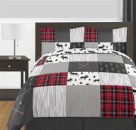 🛏️ cozy and stylish sweet jojo designs woodland plaid and arrow rustic patch boy full/queen bedding set - moose gray logo