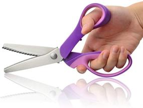 img 1 attached to Premium Comfort Grip Pinking Shears: 9-inch Zig Zag Cut Scissors for Professional Fabric Crafts, Dressmaking & Sewing - Stainless Steel Blades, Serrated - Vibrant Purple Handle