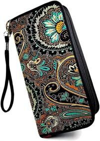 img 4 attached to 💼 OEENOC Women's Wallet: Stylish RFID Blocking Long Wallet with Detachable Wrist Strap in Black Pipa Pattern