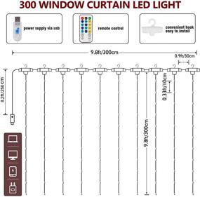 img 1 attached to 🌟 300 LED Window Curtain String Lights with 8 Lighting Modes for Christmas Bedroom Party Wedding Home Garden Wall Decorations - Remote Control and USB Powered Waterproof Fairy Copper Lights in Cool White