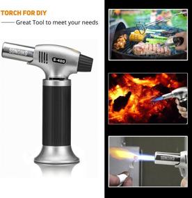 img 1 attached to Sondiko Butane Torch: Refillable Kitchen Torch Lighter with Safety Lock and Adjustable 🔥 Flame - Perfect for Desserts, Creme Brulee, BBQ, Baking - Butane Gas Not Included