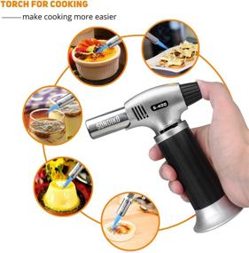 img 2 attached to Sondiko Butane Torch: Refillable Kitchen Torch Lighter with Safety Lock and Adjustable 🔥 Flame - Perfect for Desserts, Creme Brulee, BBQ, Baking - Butane Gas Not Included