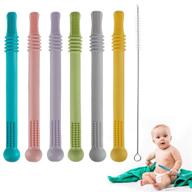 hollow teether tubes: 6-pack silicone chew straws for babies (3-12 months) - bpa free, freezable, dishwasher & refrigerator safe logo