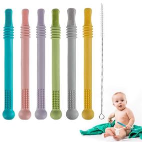 img 4 attached to Hollow Teether Tubes: 6-Pack Silicone Chew Straws for Babies (3-12 months) - BPA Free, Freezable, Dishwasher & Refrigerator Safe