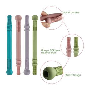 img 1 attached to Hollow Teether Tubes: 6-Pack Silicone Chew Straws for Babies (3-12 months) - BPA Free, Freezable, Dishwasher & Refrigerator Safe