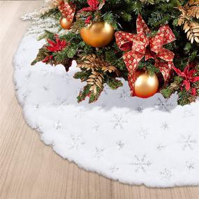img 4 attached to 🎄 Snowfox Christmas Tree Skirt 48 inches: Elegant Silver Snowflakes Sequin Design, Faux Fur Trim, for Xmas Decorations and Pet Favors