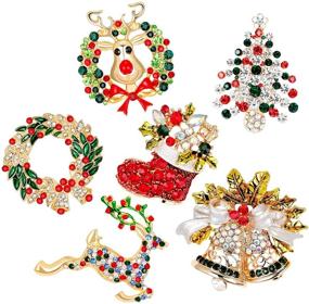 img 4 attached to 🎄 Danbihuabi Set of 6 Christmas Rhinestone Brooches Pins – Festive Jewelry Gifts for Girls