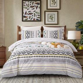 img 4 attached to 🛏️ Ivellow Stripe Boho Duvet Cover Set Queen - 100% Cotton White Bohemian Queen Duvet Cover with Soft Aztec Reversible Design - 3 Piece Geometric Comforter Cover - Breathable and Kid-Friendly with Convenient Zipper Closure