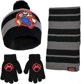 img 4 attached to 🧢 Warm & Adorable Nintendo Boys Winter Hat, Scarf, Gloves, and Mittens for Toddlers and Kids!