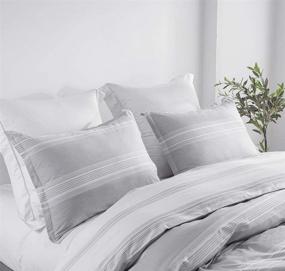 img 2 attached to 🛏️ SLEEPBELLA Striped Duvet Cover Queen Size: Reversible 3-Piece Bedding Set in Light Gray & White with 400 Thread Count Cotton Comforter Cover – Includes 1 Duvet Cover and 2 Pillow Shams