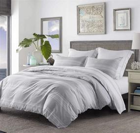 img 3 attached to 🛏️ SLEEPBELLA Striped Duvet Cover Queen Size: Reversible 3-Piece Bedding Set in Light Gray & White with 400 Thread Count Cotton Comforter Cover – Includes 1 Duvet Cover and 2 Pillow Shams